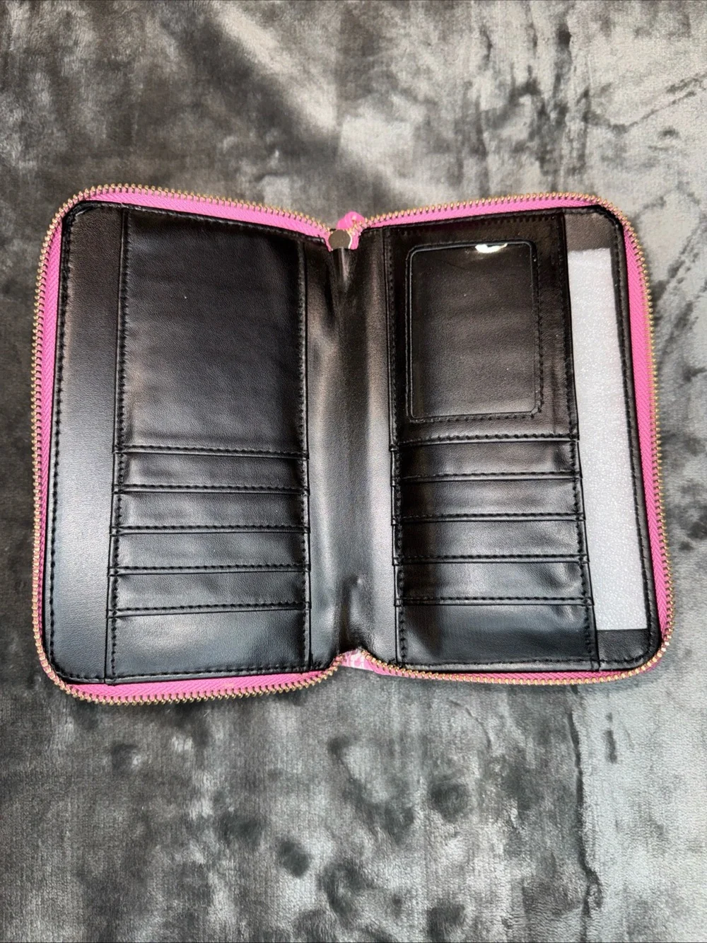 Ed Hardy Pink Dual Compartment Wallet Double Zipper Wristlet Vegan Leather